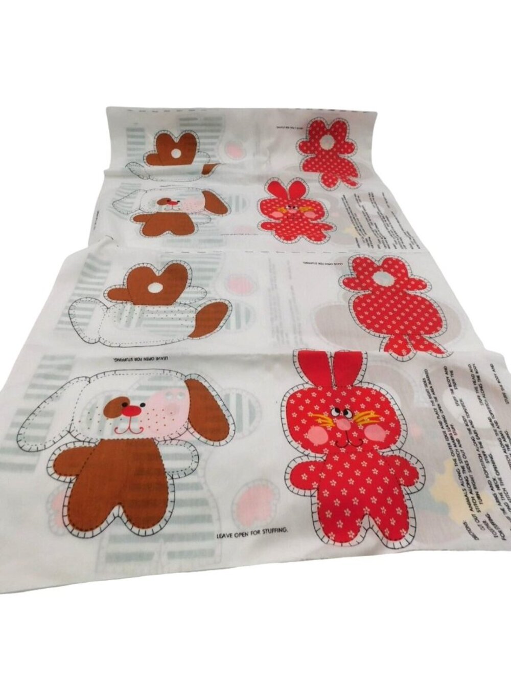 Vintage 1976 Springs Mills Stuffed Toy Fabric Panel Bunny Mouse Dog Monkey Uncut